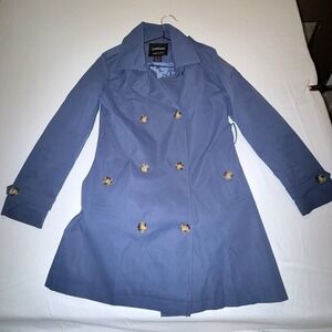 Chrisuno Women's Double Breasted Trench Coat Mid-Length Belted Blue Small NWOT